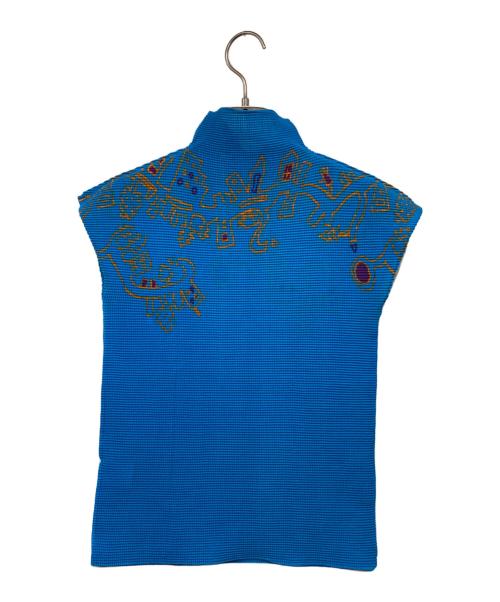me ISSEY MIYAKE（ミーイッセイ ミヤケ）me ISSEY MIYAKE (ミーイッセイ ミヤケ) 総柄ボトルネックカットソー ブルー サイズ:-の古着・服飾アイテム
