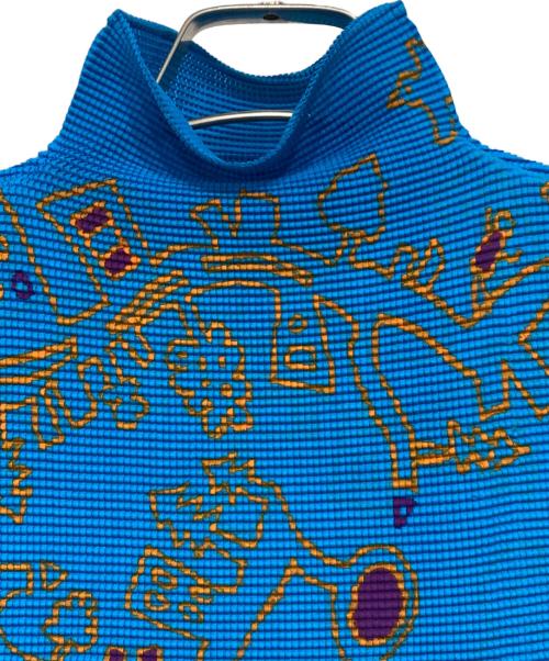 me ISSEY MIYAKE（ミーイッセイ ミヤケ）me ISSEY MIYAKE (ミーイッセイ ミヤケ) 総柄ボトルネックカットソー ブルー サイズ:-の古着・服飾アイテム