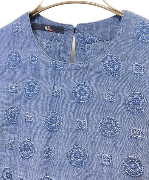 45R（フォーティファイブ・アール）45R (フォーティファイブ・アール) インディゴ染め総柄ノースリーブワンピース インディゴの古着・服飾アイテム