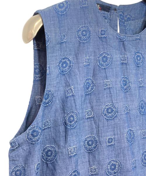 45R（フォーティファイブ・アール）45R (フォーティファイブ・アール) インディゴ染め総柄ノースリーブワンピース インディゴの古着・服飾アイテム