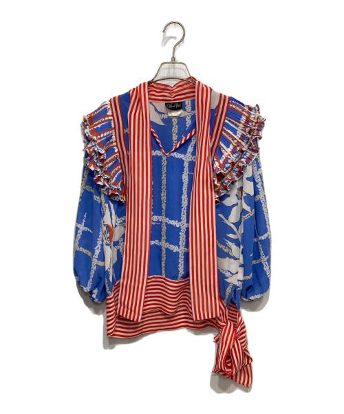 diane freis（ダイアンフレイス）diane freis (ダイアンフレイス) マルチカラーブラウス ブルー×レッド サイズ:FREEの古着・服飾アイテム