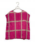 ICHI Antiquite'sイチ アンティークス）の古着「リネンブレンドノースリーブチェックブラウス」｜ピンク