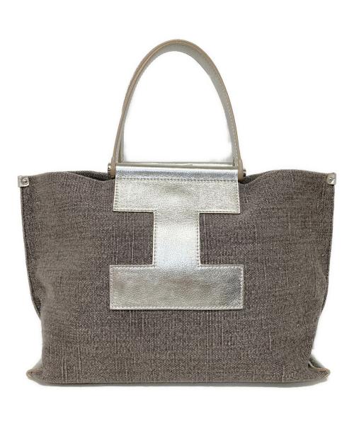 IACUCCI（イアクッチ）IACUCCI (イアクッチ) SORBETTO メタリックレザーリネントートバッグM グレーの古着・服飾アイテム