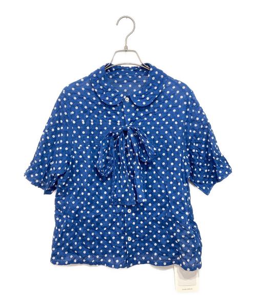 Jane Marple Dans Le Salon（ジェーンマープルネザーランドル サロン）Jane Marple Dans Le Salon (ジェーンマープルネザーランドル サロン) Polka dots ribbon shirt/Polka dotsリボンシャツ ブルー サイズ:Mの古着・服飾アイテム