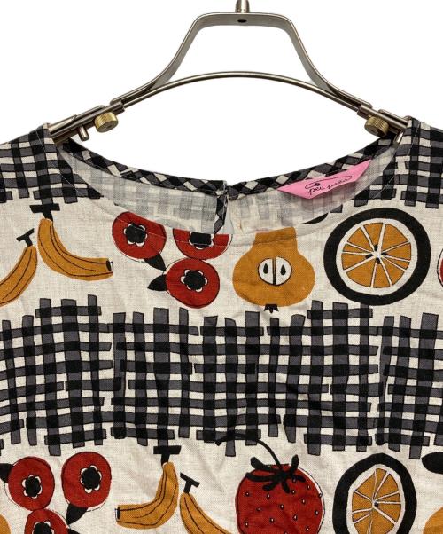 peu pres（プープレ）peu pres (プープレ) フルーツバスケット総柄リネンブレンドワンピース ホワイト サイズ:FREEの古着・服飾アイテム