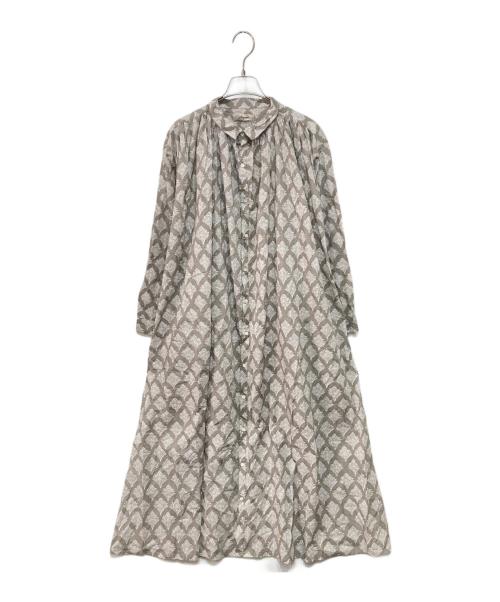 ICHI Antiquites（イチアンティークス）ICHI Antiquites (イチアンティークス) インディアコットン ブロックプリントギャザーワンピース ベージュ サイズ:記載なしの古着・服飾アイテム