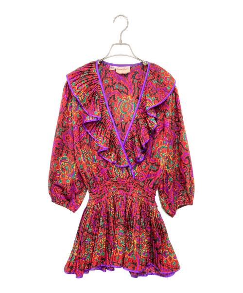 Susan Freis（スーザンフレイス）Susan Freis (スーザンフレイス) ヴィンテージプリントフリルブラウス レッド サイズ:記載なしの古着・服飾アイテム