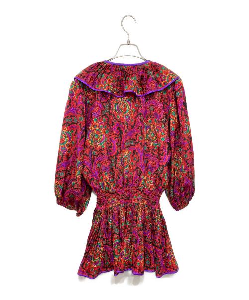 Susan Freis（スーザンフレイス）Susan Freis (スーザンフレイス) ヴィンテージプリントフリルブラウス レッド サイズ:記載なしの古着・服飾アイテム