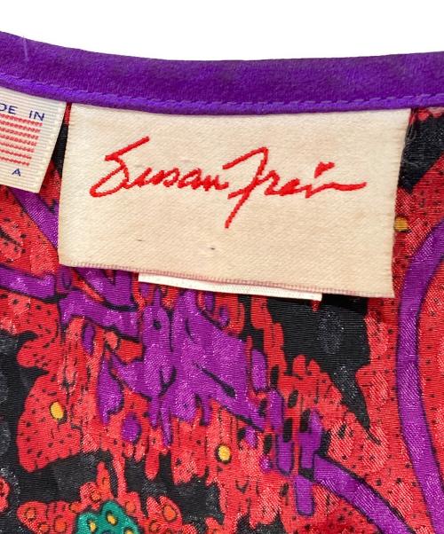 Susan Freis（スーザンフレイス）Susan Freis (スーザンフレイス) ヴィンテージプリントフリルブラウス レッド サイズ:記載なしの古着・服飾アイテム