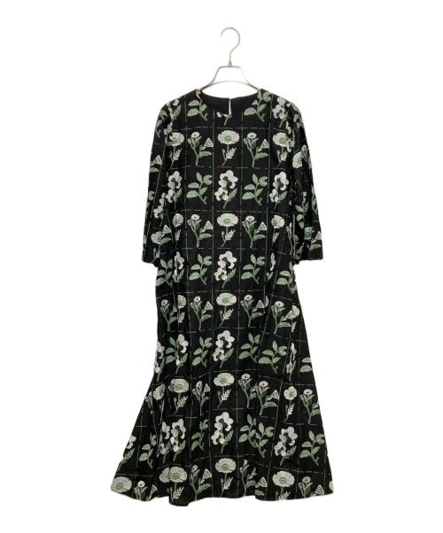 bulle de savon（ビュル デ サボン）bulle de savon (ビュル デ サボン) フラワー刺繍ワンピース ブラック×グリーン サイズ:FREEの古着・服飾アイテム