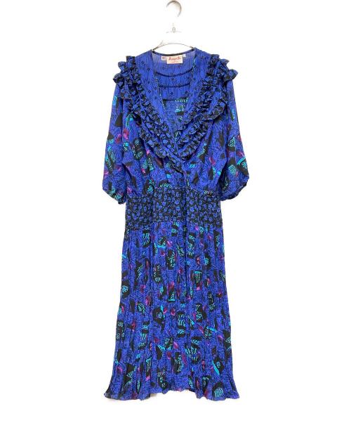 SUSAN FRIES（スーザンフライズ）Susan Fries (スーザンフライズ) ヴィンテージ総柄ワンピース ブルー サイズ:Lの古着・服飾アイテム