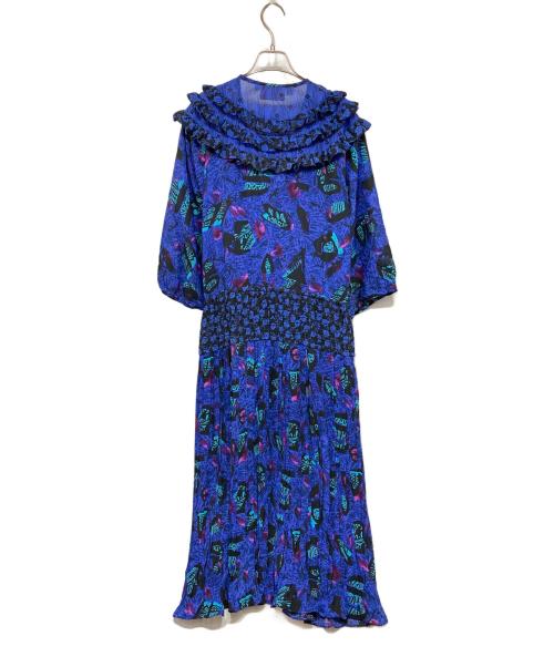 SUSAN FRIES（スーザンフライズ）Susan Fries (スーザンフライズ) ヴィンテージ総柄ワンピース ブルー サイズ:Lの古着・服飾アイテム
