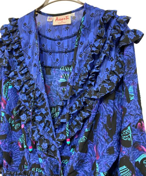 SUSAN FRIES（スーザンフライズ）Susan Fries (スーザンフライズ) ヴィンテージ総柄ワンピース ブルー サイズ:Lの古着・服飾アイテム