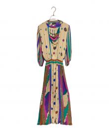 Diane Fries（ダイアンフレイス）の古着「ヴィンテージ総柄ワンピース」｜ベージュ