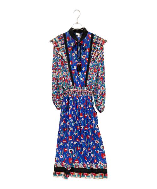 Diane Fries（ダイアンフレイス）Diane Fries (ダイアンフレイス) ヴィンテージ総柄ワンピース ブルー サイズ:記載なしの古着・服飾アイテム