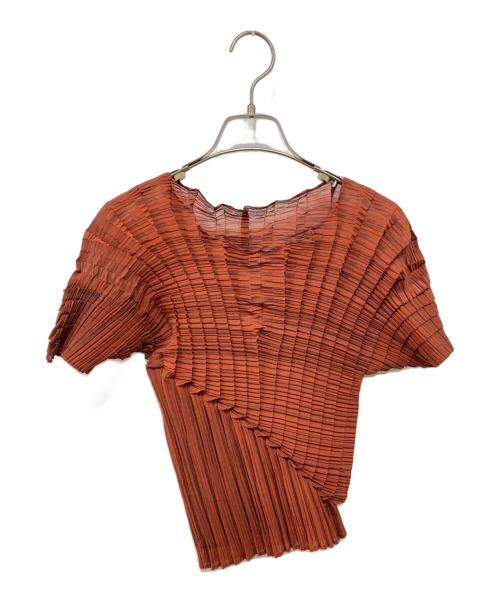 ISSEY MIYAKE（イッセイミヤケ）ISSEY MIYAKE (イッセイミヤケ) 斜めデザイン変形プリーツカットソー ブラウン サイズ:Mの古着・服飾アイテム