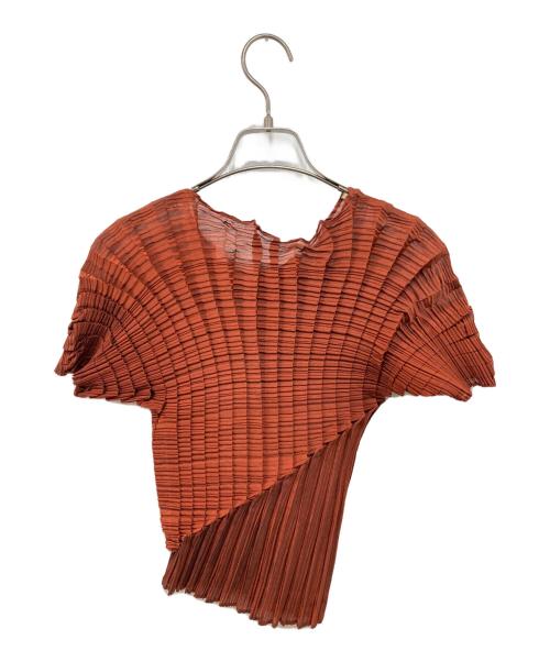 ISSEY MIYAKE（イッセイミヤケ）ISSEY MIYAKE (イッセイミヤケ) 斜めデザイン変形プリーツカットソー ブラウン サイズ:Mの古着・服飾アイテム