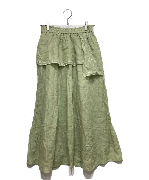 TSUHARU by samansa Mos2（ツハル バイ サマンサモスモス）TSUHARU by samansa Mos2 (ツハル バイ サマンサモスモス) リネンハンカチ刺繍スカート グリーン サイズ:Fの古着・服飾アイテム