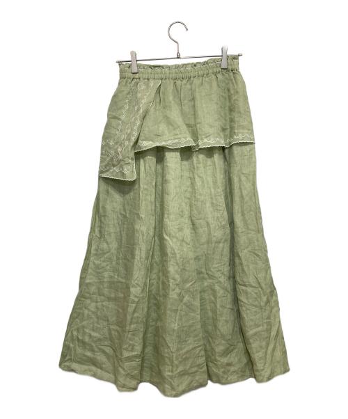 TSUHARU by samansa Mos2（ツハル バイ サマンサモスモス）TSUHARU by samansa Mos2 (ツハル バイ サマンサモスモス) リネンハンカチ刺繍スカート グリーン サイズ:Fの古着・服飾アイテム
