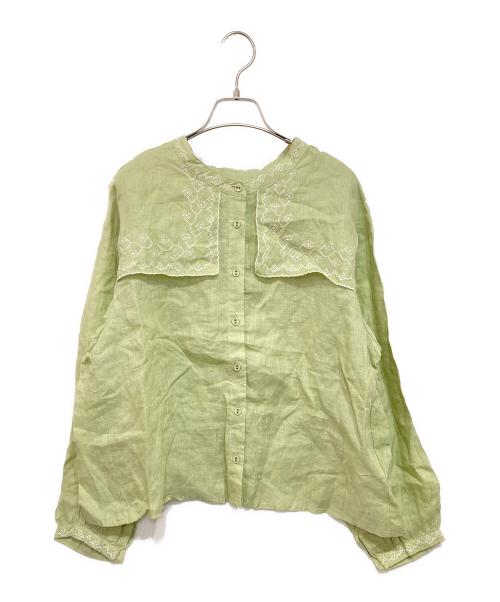 TSUHARU by samansa Mos2（ツハル バイ サマンサモスモス）TSUHARU by Samansa Mos2 (ツハル バイ サマンサモスモス) リネンハンカチ刺繍前後2WAYブラウス グリーン サイズ:Fの古着・服飾アイテム