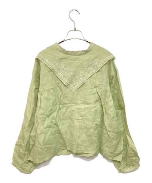 TSUHARU by samansa Mos2（ツハル バイ サマンサモスモス）TSUHARU by Samansa Mos2 (ツハル バイ サマンサモスモス) リネンハンカチ刺繍前後2WAYブラウス グリーン サイズ:Fの古着・服飾アイテム
