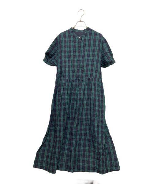 bulle de savon（ビュル デ サボン）bulle de savon (ビュル デ サボン) チェックリネンワンピース グリーン サイズ:FREEの古着・服飾アイテム