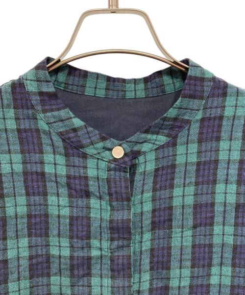 bulle de savon（ビュル デ サボン）bulle de savon (ビュル デ サボン) チェックリネンワンピース グリーン サイズ:FREEの古着・服飾アイテム