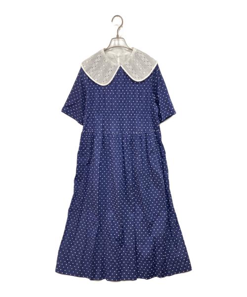 Jane Marple（ジェーンマープル）Jane Marple (ジェーンマープル) 24SS リボンカットドビー レースカラードレス ネイビー サイズ:Mの古着・服飾アイテム