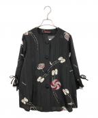 詩仙堂シセンドウ）の古着「ちりめんノーカーラーブラウス」｜ブラック