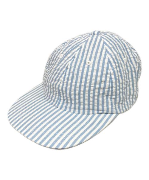 kijima takayuki（キジマタカユキ）kijima takayuki (キジマタカユキ) パッカリング シアサッカー ジェットキャップ ブルー×ホワイト サイズ:2の古着・服飾アイテム