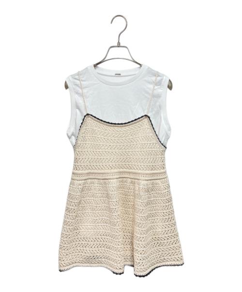 Mila Owen（ミラオーウェン）Mila Owen (ミラオーウェン) クロシェニットキャミ×ノースリトップ アイボリーの古着・服飾アイテム