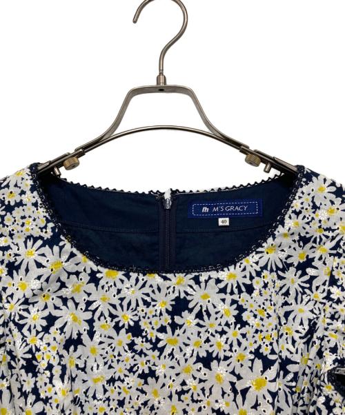 M'S GRACY（エムズグレイシー）M'S GRACY (エムズグレイシー) 花柄ワンピース ネイビー×ホワイト サイズ:40の古着・服飾アイテム