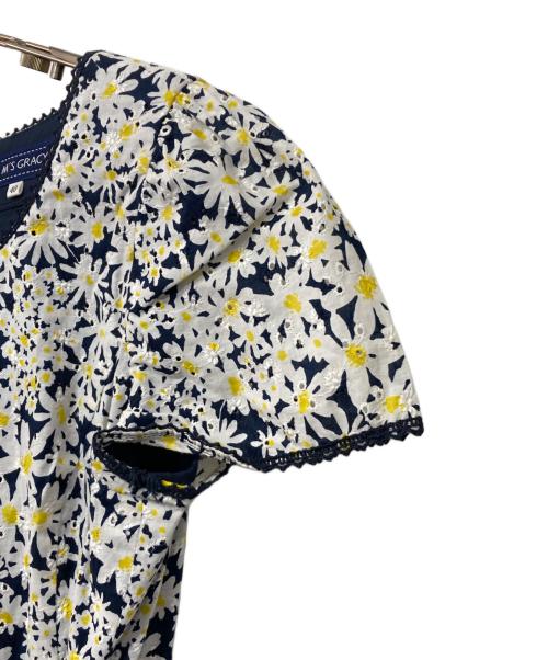 M'S GRACY（エムズグレイシー）M'S GRACY (エムズグレイシー) 花柄ワンピース ネイビー×ホワイト サイズ:40の古着・服飾アイテム