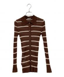 MIU MIU（ミュウミュウ）の古着「ボーダーカーディガン」｜ブラウン
