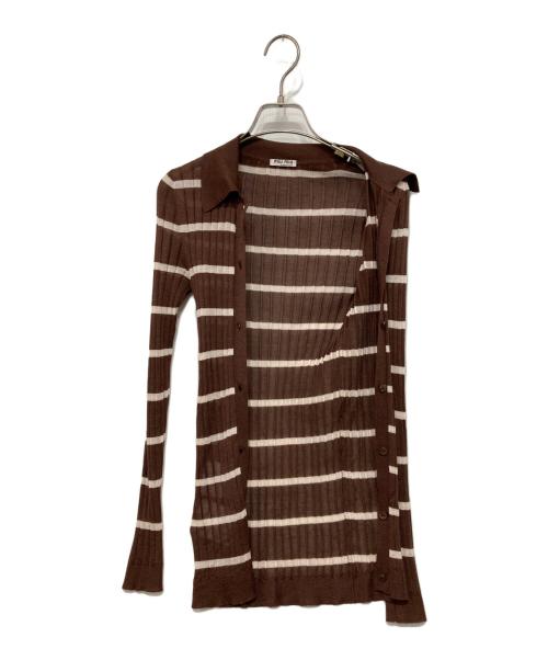 MIU MIU（ミュウミュウ）MIU MIU (ミュウミュウ) ボーダーカーディガン ブラウン サイズ:38の古着・服飾アイテム