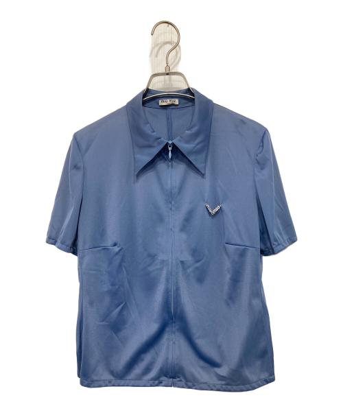 MIU MIU（ミュウミュウ）MIU MIU (ミュウミュウ) Zipped Front Cropped Shirt In Pervinca ブルー サイズ:40の古着・服飾アイテム