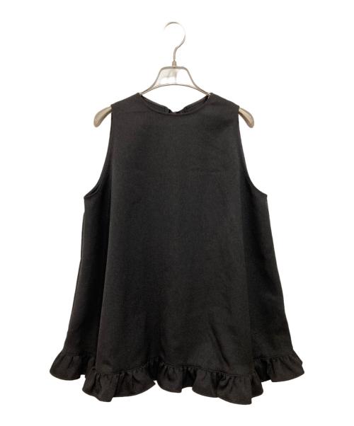 YOIHI（ヨイヒ）YOIHI (ヨイヒ) ノースリーブ フレア フリル リボンカットソー ブラック サイズ:FREEの古着・服飾アイテム