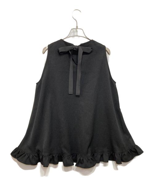 YOIHI（ヨイヒ）YOIHI (ヨイヒ) ノースリーブ フレア フリル リボンカットソー ブラック サイズ:FREEの古着・服飾アイテム