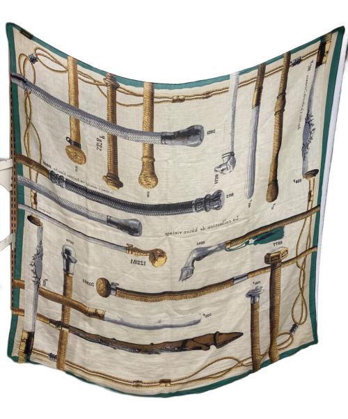 manipuri（マニプリ）manipuri (マニプリ) ステッキ柄大判スカーフ ベージュ×グリーンの古着・服飾アイテム