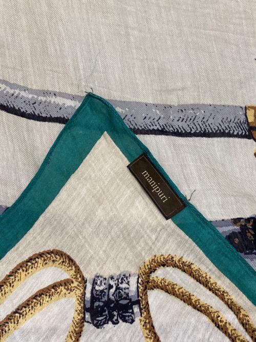 manipuri（マニプリ）manipuri (マニプリ) ステッキ柄大判スカーフ ベージュ×グリーンの古着・服飾アイテム