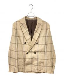 TOMORROW LAND（トゥモローランド）の古着「リネンポリエステルカルゼ 4Bダブルブレストテーラードジャケット」｜ベージュ