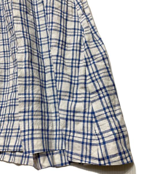 bulle de savon（ビュル デ サボン）bulle de savon (ビュル デ サボン) チェックリネンワンピース ホワイト×ブルー サイズ:FREEの古着・服飾アイテム