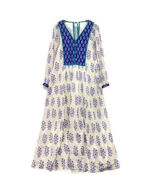 ne quittez pas（ヌキテパ）ne quittez pas (ヌキテパ) コットン ボイル エスニック プリント ギャザー ドレス ホワイト サイズ:Sの古着・服飾アイテム