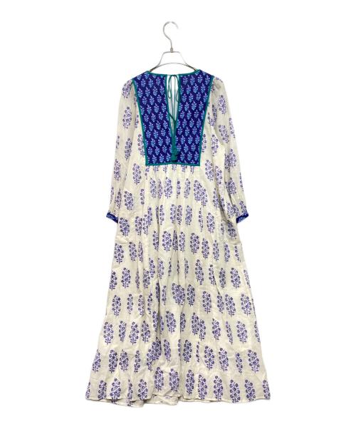 ne quittez pas（ヌキテパ）ne quittez pas (ヌキテパ) コットン ボイル エスニック プリント ギャザー ドレス ホワイト サイズ:Sの古着・服飾アイテム