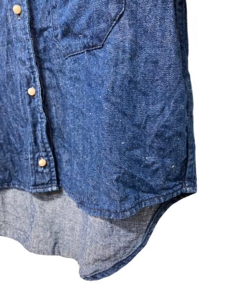 BLANC（ブラン）BLANC (ブラン) 6oz綿麻デニム パールボタン半袖シャツ インディゴ サイズ:38の古着・服飾アイテム