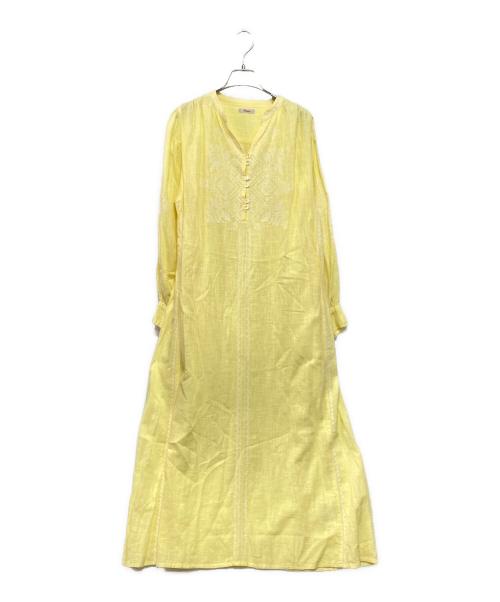 freada（フリーダ）Freada (フリーダ) フリーダ インドクロス刺繍 ロングカフタンドレス イエロー サイズ:FREEの古着・服飾アイテム