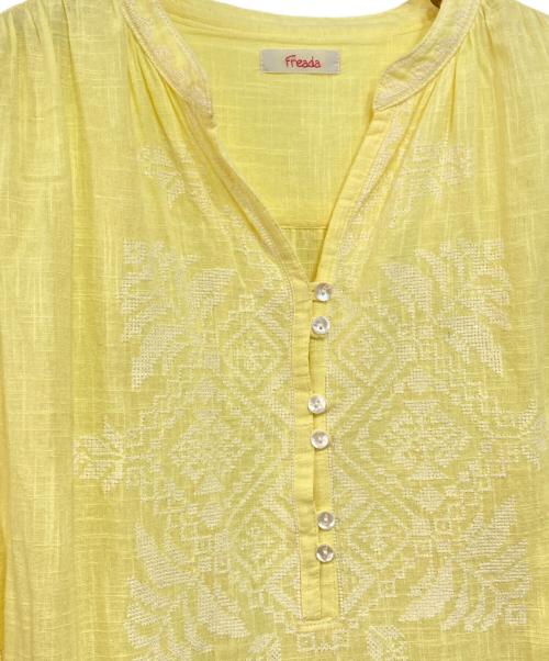 freada（フリーダ）Freada (フリーダ) フリーダ インドクロス刺繍 ロングカフタンドレス イエロー サイズ:FREEの古着・服飾アイテム