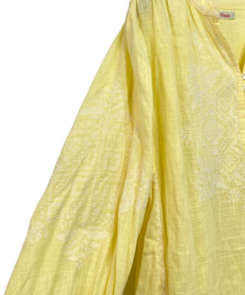 freada（フリーダ）Freada (フリーダ) フリーダ インドクロス刺繍 ロングカフタンドレス イエロー サイズ:FREEの古着・服飾アイテム