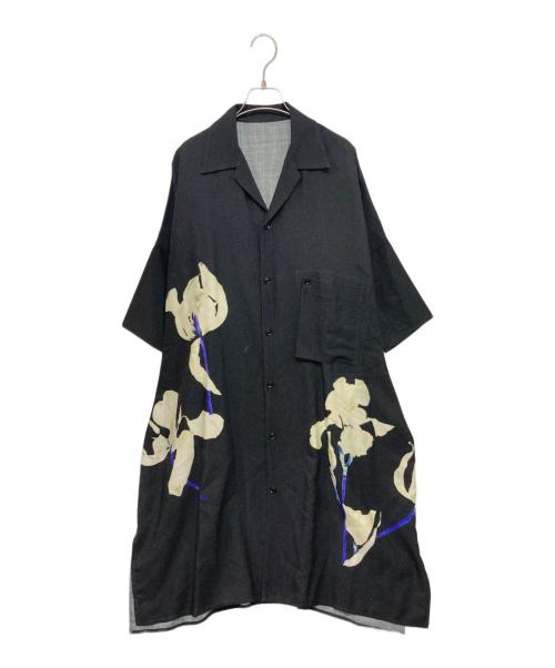 Y's（ワイズ）Y's (ワイズ) フラワープリントシャツワンピース ブラック サイズ:2の古着・服飾アイテム