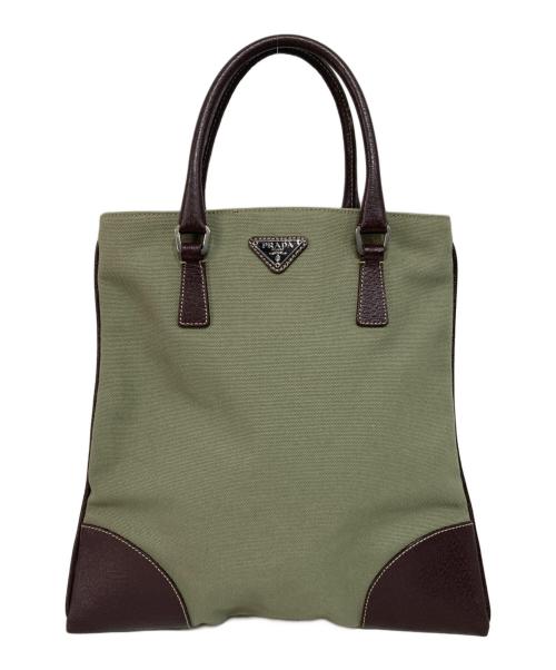 PRADA（プラダ）PRADA (プラダ) 三角ロゴキャンバストートミニ ブラウン×オリーブの古着・服飾アイテム